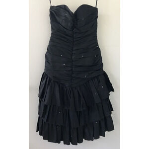 Vtg Roberta Sweetheart Punk Prom Black Strapless Rhinestone Party Dress 27" S